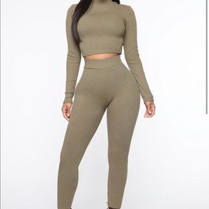 Fashion Nova “wanderlust mock neck pant set” Olive